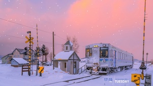 唯美治愈夕阳雪景（带真实时间）