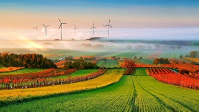  秋季斜阳风车岛