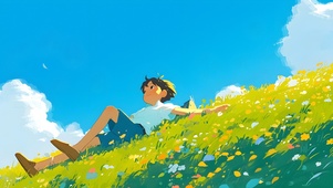 草地上的少年