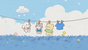 晾衣绳上的萌物派对
