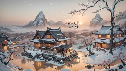 4k浪漫雪景小镇