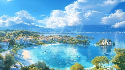 护眼海边城镇风景