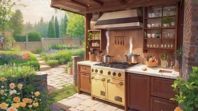 温馨花园里的厨房