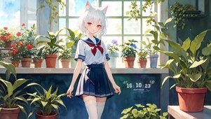 白发治愈窗台少女