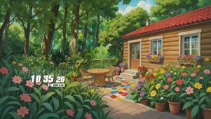 蓝天白云树木房屋绿景