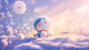 雪景蒲公英机器猫