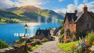 蓝天白云树木海景