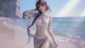 甜美超可爱海边美少女