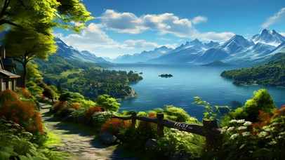 白云阳光湖水森林