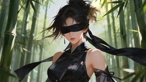 古韵竹林蒙眼美女
