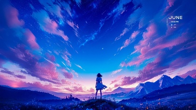 夕阳山野少女