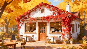 秋日爬山虎咖啡店