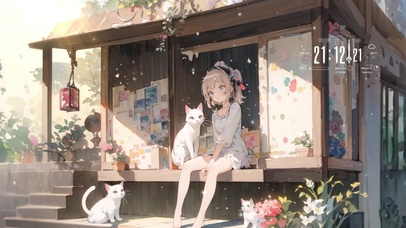 屋檐下猫咪女孩