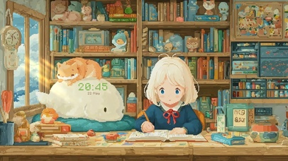 像素风书室：少女书写的温馨瞬间