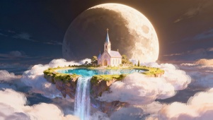空中小岛上的梦幻教堂