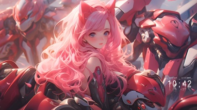 粉发猫耳机甲少女