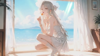 海边白纱少女