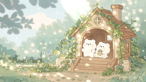 斑驳光影小屋的快乐小熊