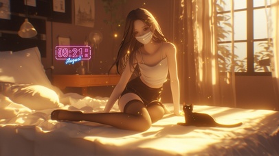 披散在肩头，轻轻摆动