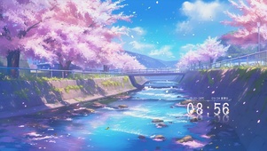 樱花溪流景色