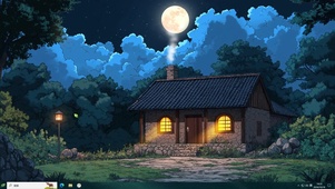 动漫风景主题 夜空下的小屋
