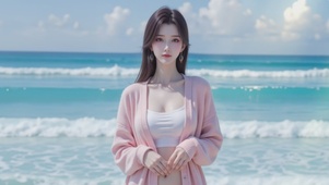 小清新海边清纯美女