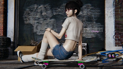 4K 街头滑板少女