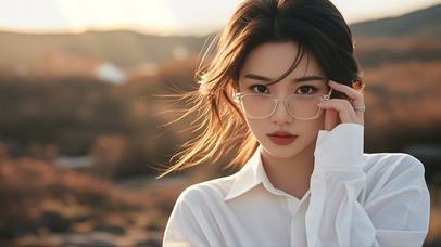 黄昏下的白衣美女