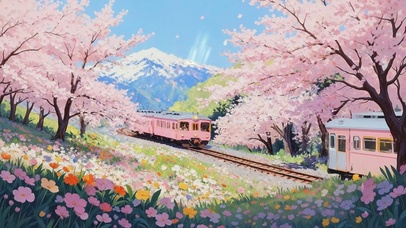 樱花山谷列车 唯美