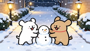 线条小狗-温暖堆雪人