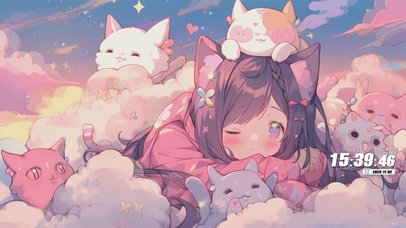 可爱猫耳女孩与萌宠