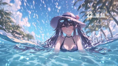 雪墨壁纸丨胡桃丨夏日戏水丨