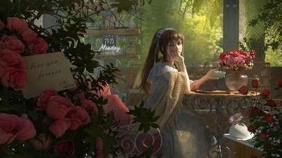 唯美安静花房少女