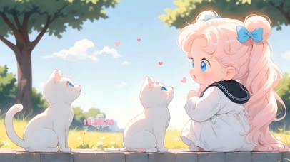 可爱粉发猫咪女孩