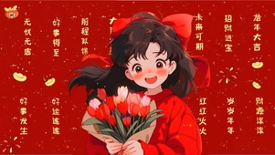 新年捧花女孩文字祝福