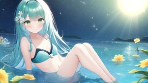 夜晚水中比基尼女孩