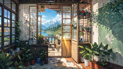 带有阳台的绿植房间