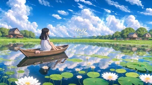 荷塘划船女孩
