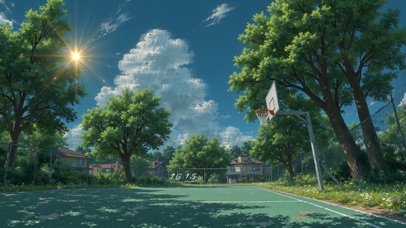 夏日炎炎校园篮球场