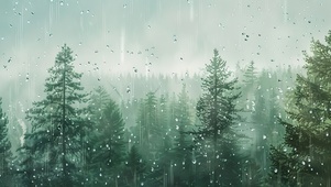 窗外森林雨景