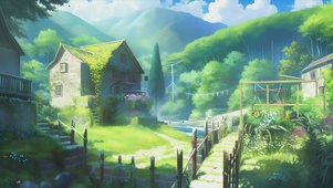 蓝天白云树木绿景