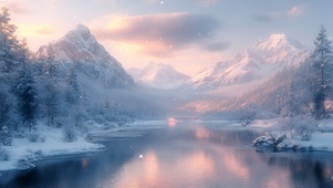 雪湖映霞