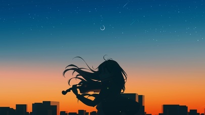 夏日夕阳小提琴女孩