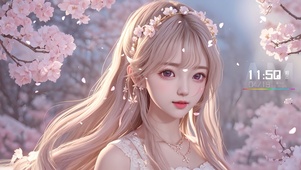 粉色桃花温柔女孩