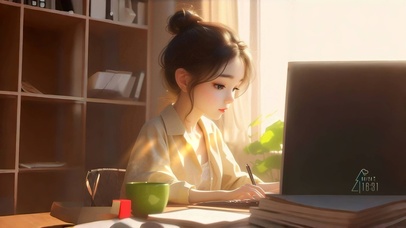 认真工作的女孩