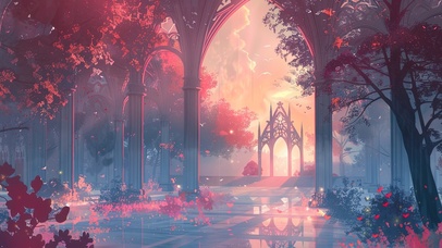 晚霞中的森林教堂