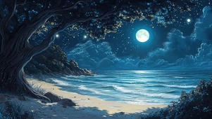 繁星点点静谧微光海边