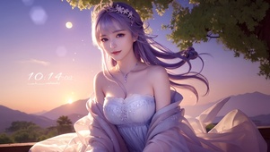 唯美晚霞少女