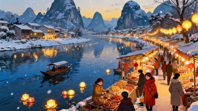 桂林山水间的新年市集