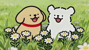 可爱治愈花丛线条小狗